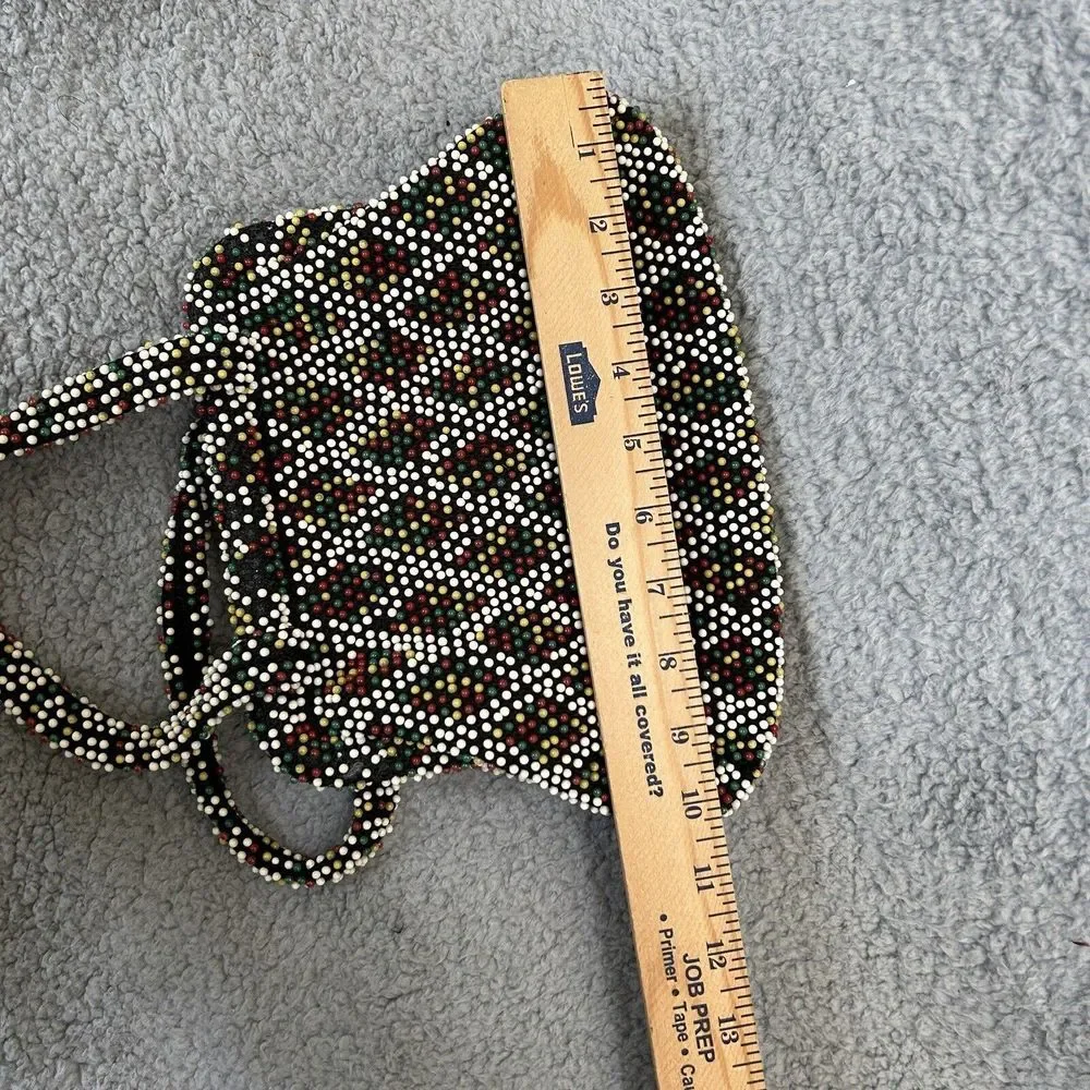 Vintage Purse Black Multicolored Beaded Cloth Clutch Handbag Hong Kong Fun Color